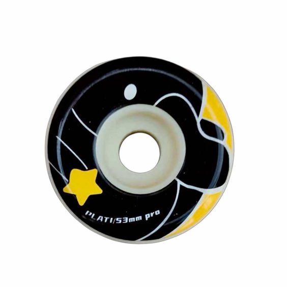 PLATI yellow and black skateboard wheels